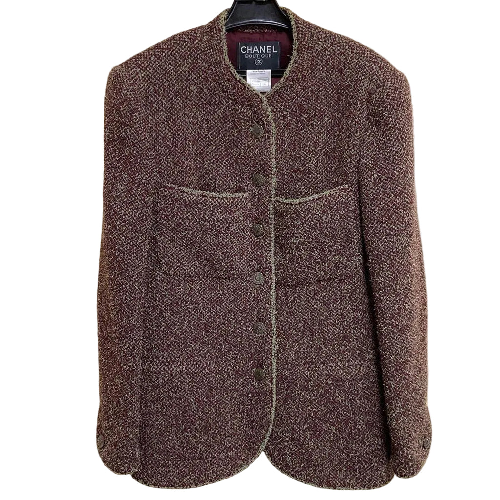 CHANEL Tweed Collarless Jacket Size 38