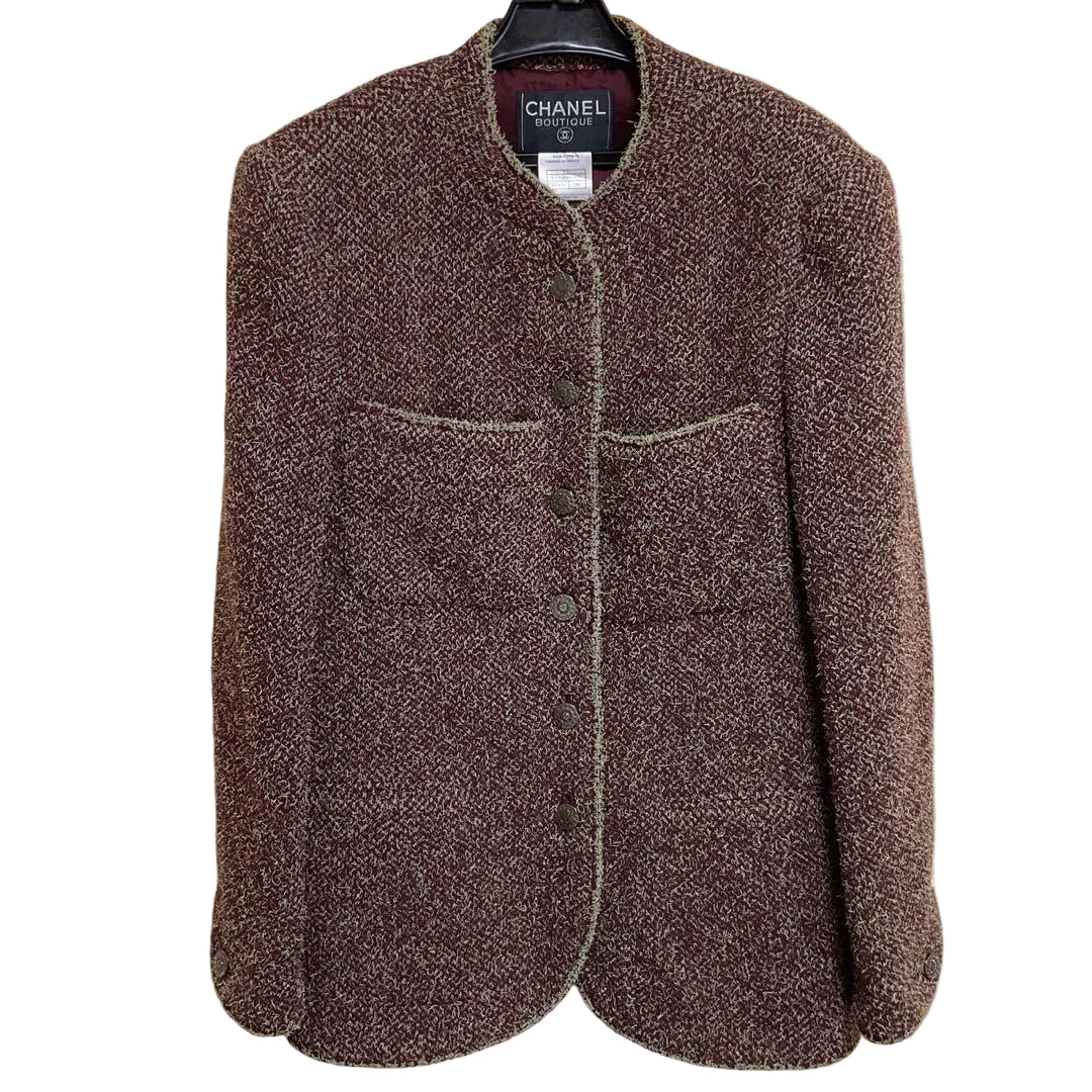 CHANEL Tweed Collarless Jacket Size 38