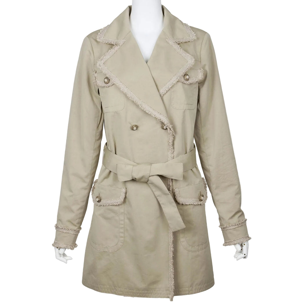 CHANEL Coco Button Long Coat Size 34 – Beige