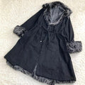 CHANEL Fur Denim Long Coat with Waist Ribbon Size 38