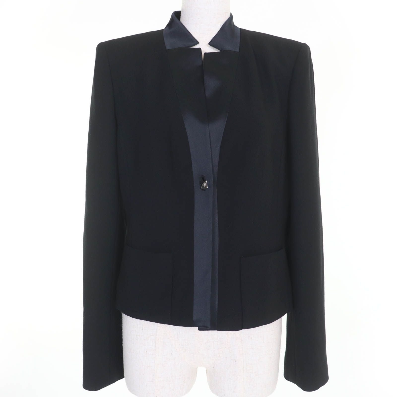CHANEL 03A Wool & Silk Coco Mark Pyramid Button Jacket – Black Size 40