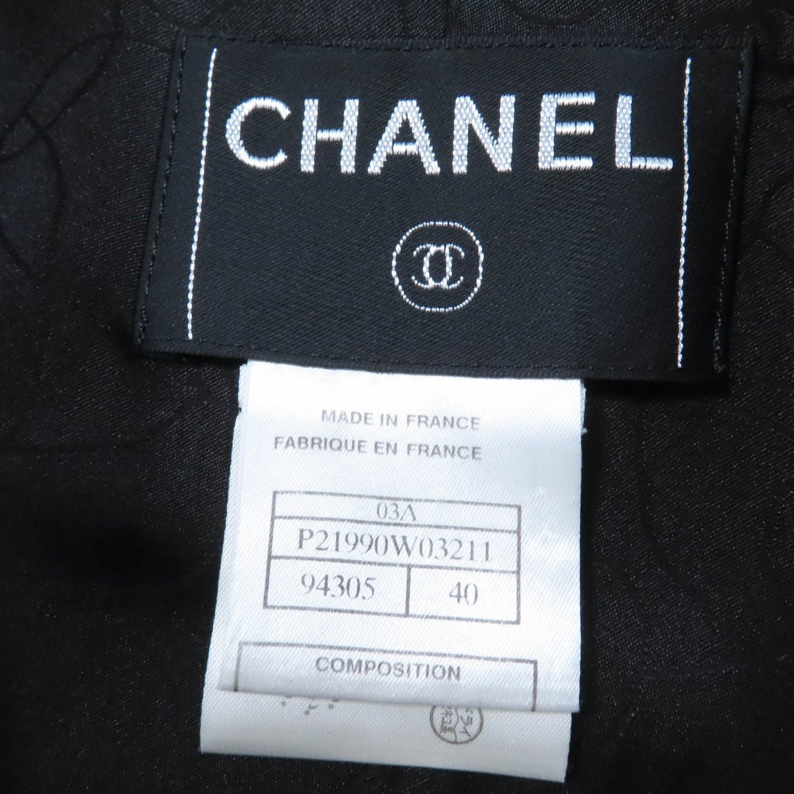 CHANEL 03A Wool & Silk Coco Mark Pyramid Button Jacket – Black Size 40