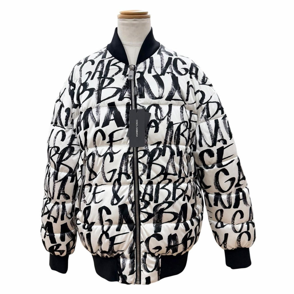 DOLCE & GABBANA Graffiti Zip-Up Padded Bomber Jacket G9YN8T Black Tag White & Black Men's Size S