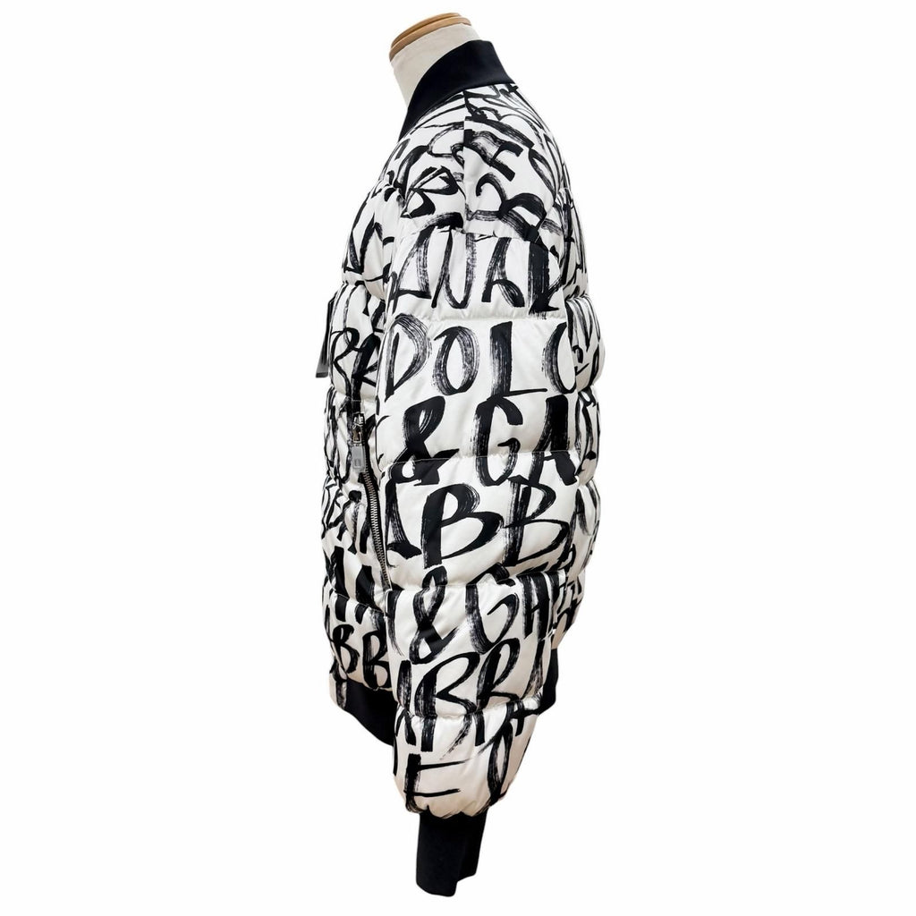 DOLCE & GABBANA Graffiti Zip-Up Padded Bomber Jacket G9YN8T Black Tag White & Black Men's Size S