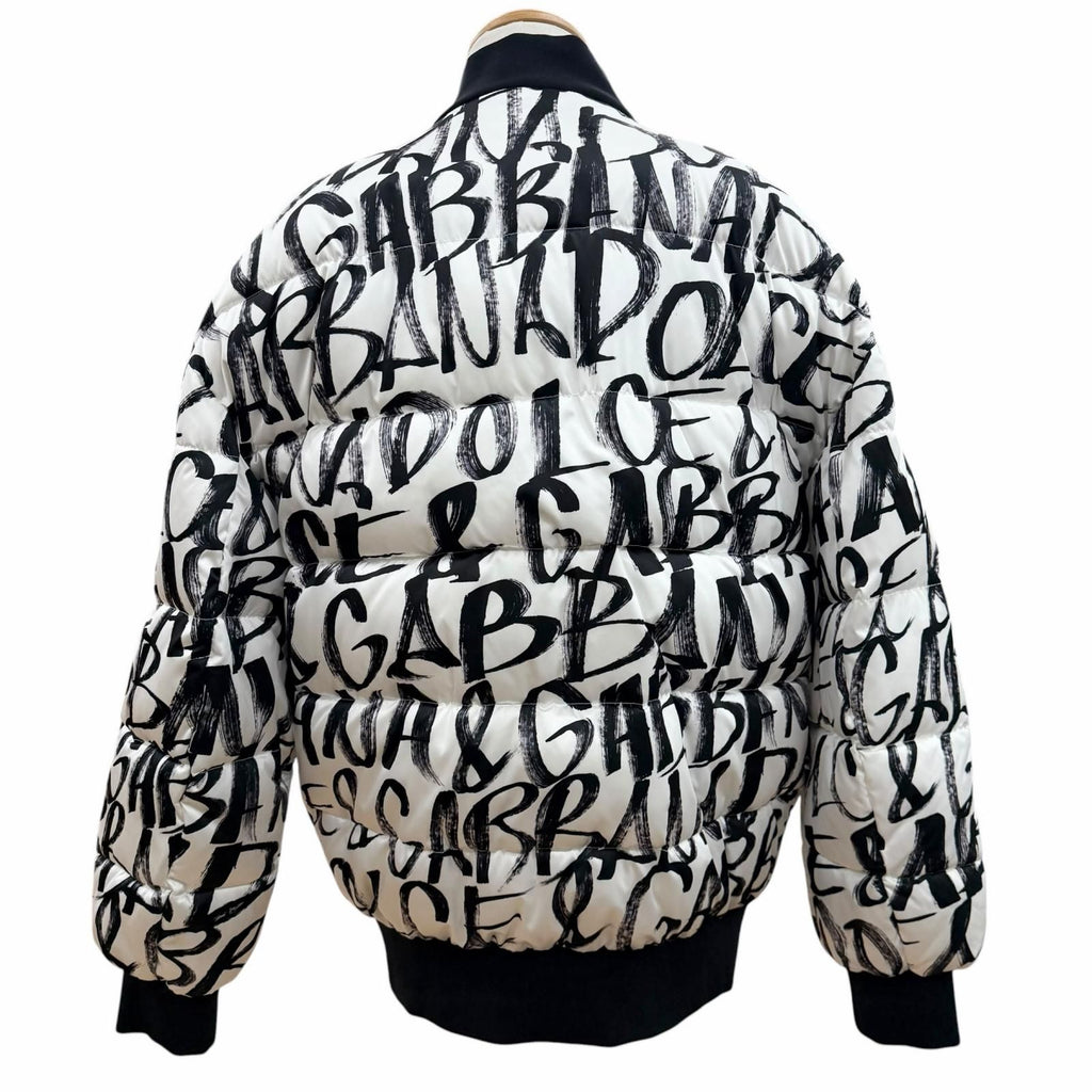 DOLCE & GABBANA Graffiti Zip-Up Padded Bomber Jacket G9YN8T Black Tag White & Black Men's Size S