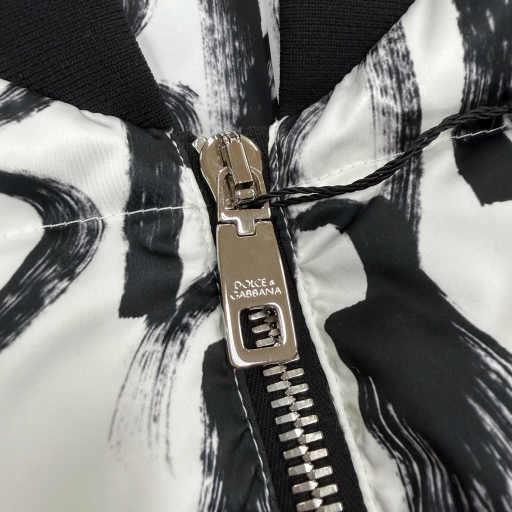 DOLCE & GABBANA Graffiti Zip-Up Padded Bomber Jacket G9YN8T Black Tag White & Black Men's Size S