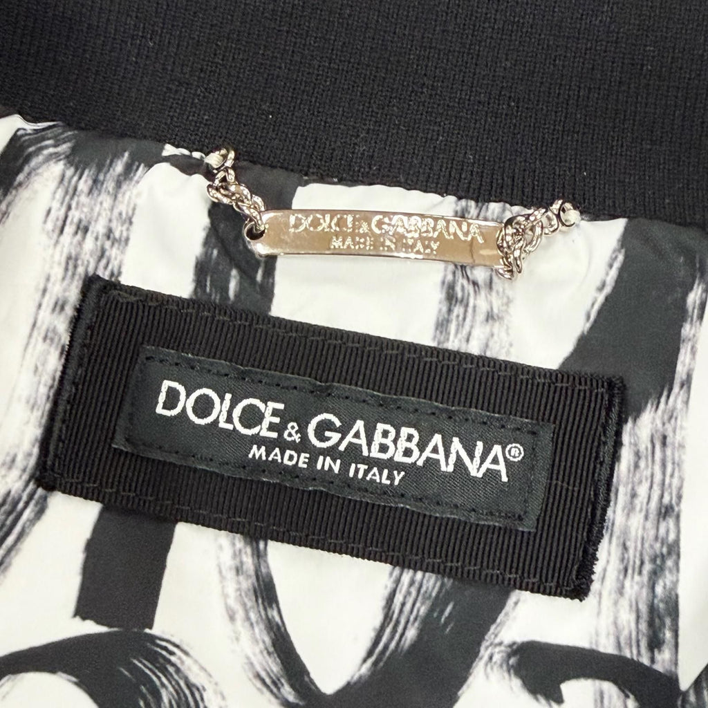 DOLCE & GABBANA Graffiti Zip-Up Padded Bomber Jacket G9YN8T Black Tag White & Black Men's Size S