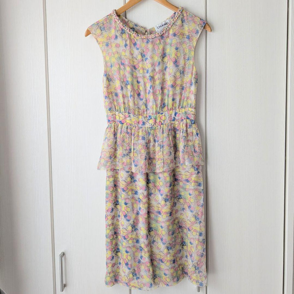 CHANEL Silk 100% Multicolor Coco Mark Dress Size 34 (XS-S)