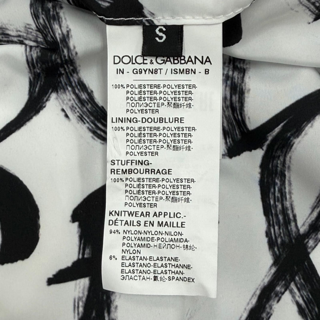 DOLCE & GABBANA Graffiti Zip-Up Padded Bomber Jacket G9YN8T Black Tag White & Black Men's Size S