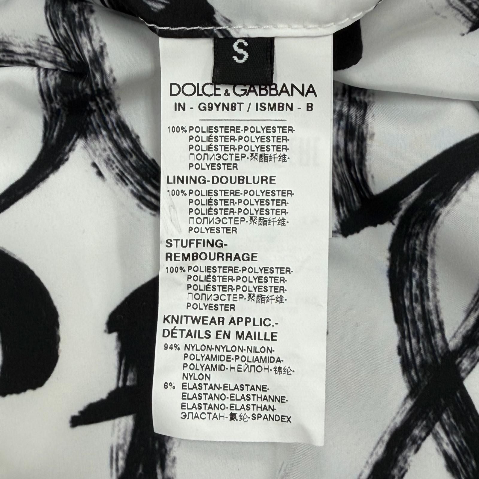 DOLCE & GABBANA Graffiti Zip-Up Padded Bomber Jacket G9YN8T Black Tag White & Black Men's Size S