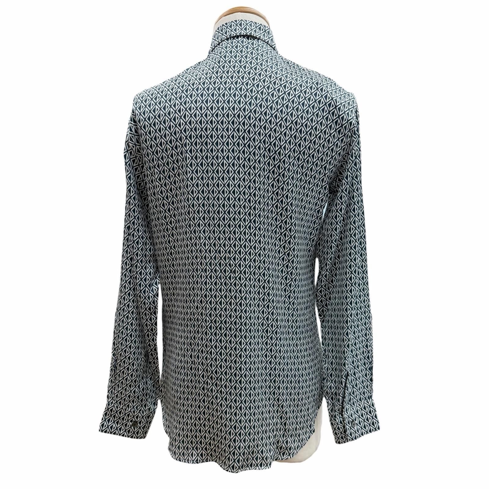DIOR HOMME Silk 100% CD Diamond Fly-Front Long Sleeve Shirt 0130C502A5106 Navy Men's Size 38