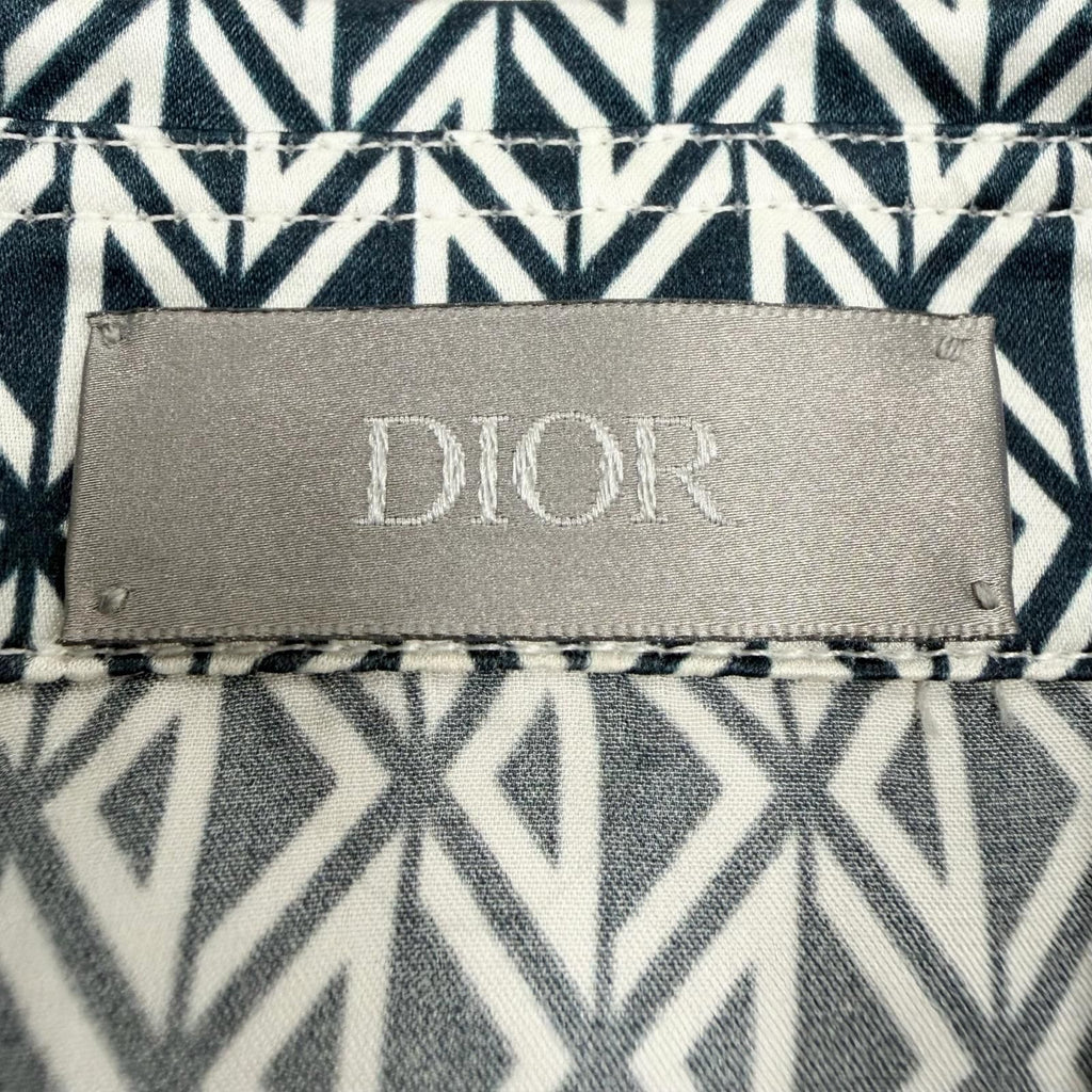 DIOR HOMME Silk 100% CD Diamond Fly-Front Long Sleeve Shirt 0130C502A5106 Navy Men's Size 38
