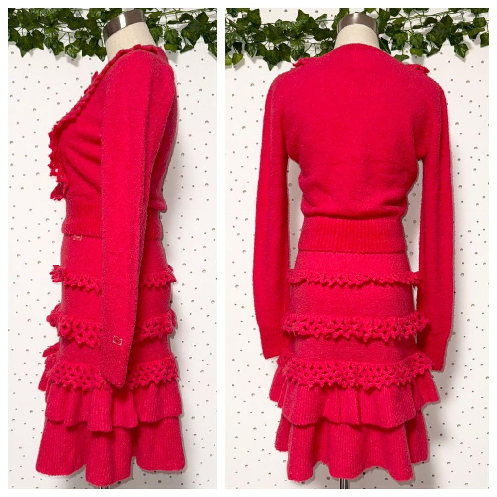 CHANEL Frilled Fluffy Long-Sleeve Knit Setup – Sweater & Skirt Size 38