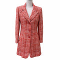 CHANEL Vintage 97P Tweed Coat P07620 Wool Mohair Blend CC Button Red & White Women's Size 36