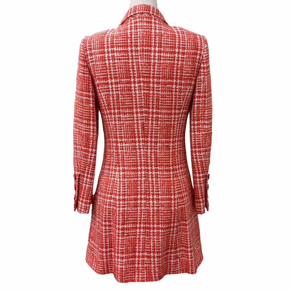 CHANEL Vintage 97P Tweed Coat P07620 Wool Mohair Blend CC Button Red & White Women's Size 36