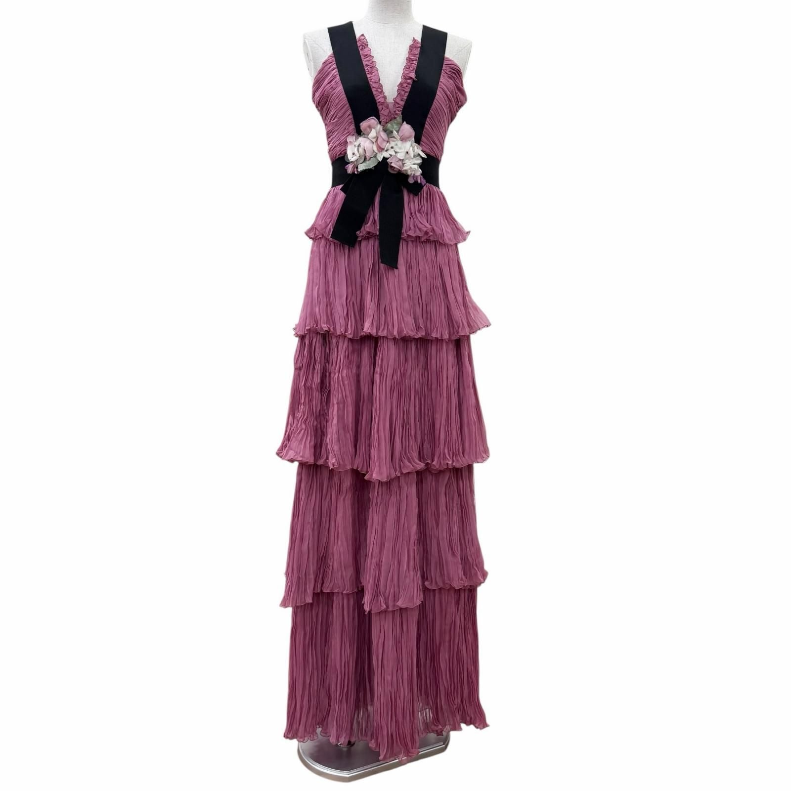 GUCCI Silk 100% Dress 407152 Pink with Brooch Women's Size 34
