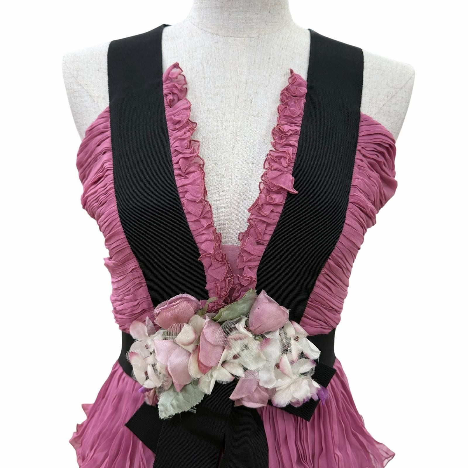 GUCCI Silk 100% Dress 407152 Pink with Brooch Women's Size 34