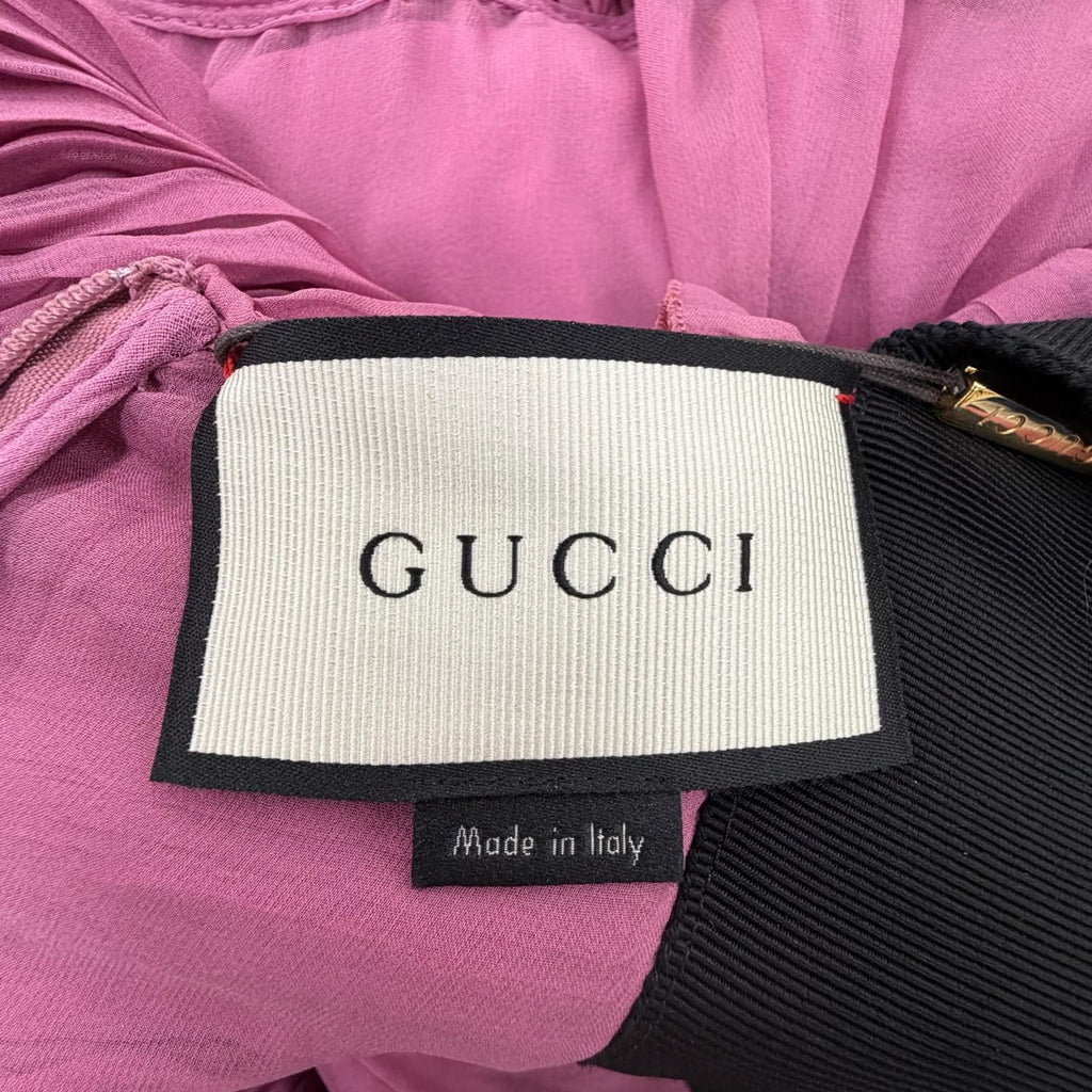 GUCCI Silk 100% Dress 407152 Pink with Brooch Women's Size 34