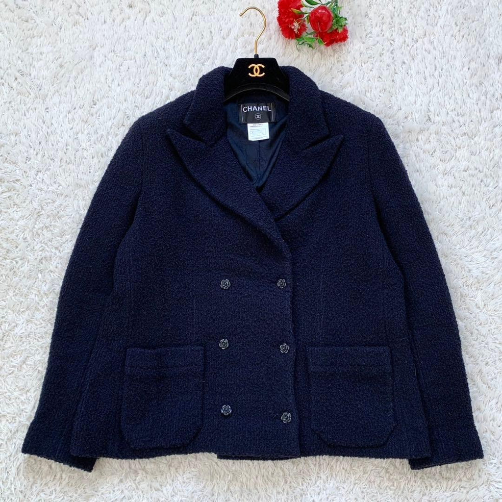 CHANEL 02C Camellia Button Tweed Double-Breasted Jacket Size 44 (XL)