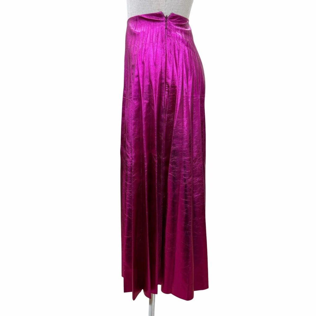 GUCCI Lamb Leather Long Pleated Skirt 433932 Metallic Pink Women's Size 36