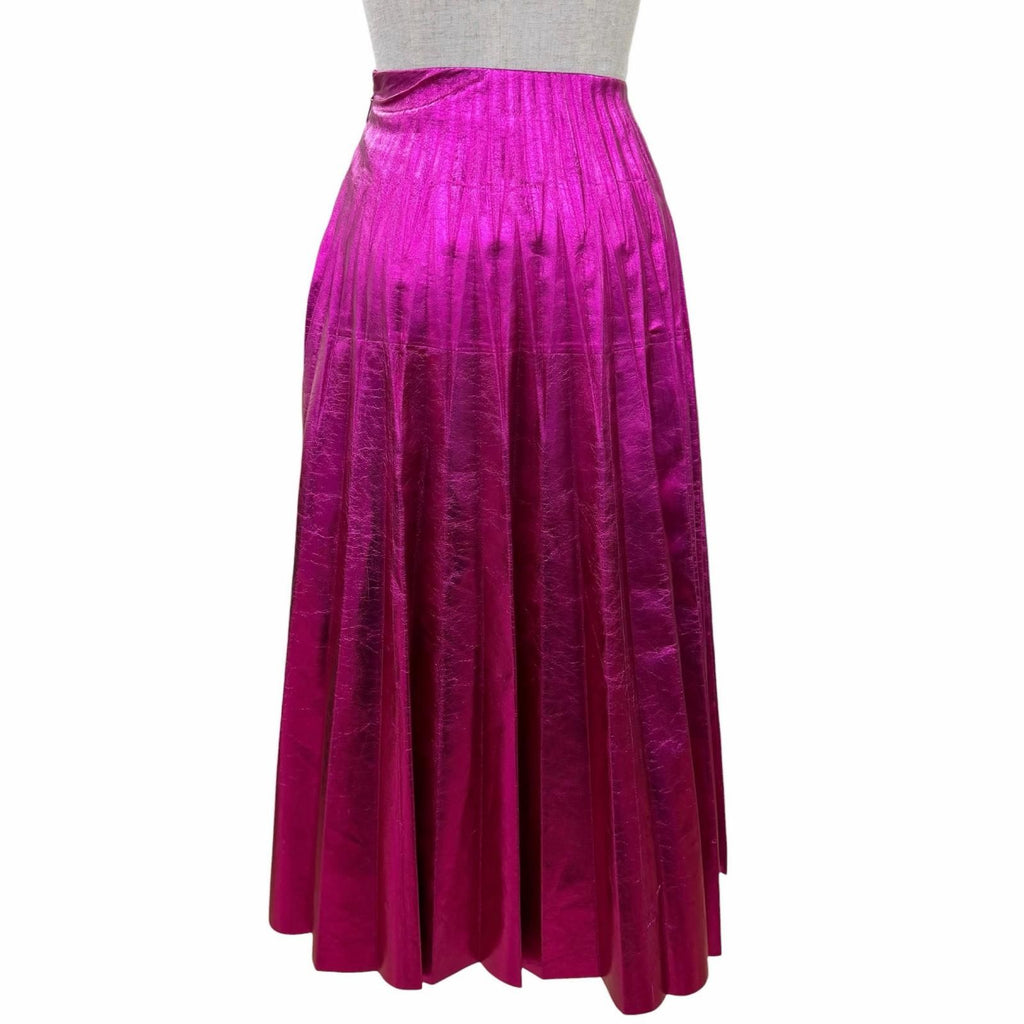 GUCCI Lamb Leather Long Pleated Skirt 433932 Metallic Pink Women's Size 36