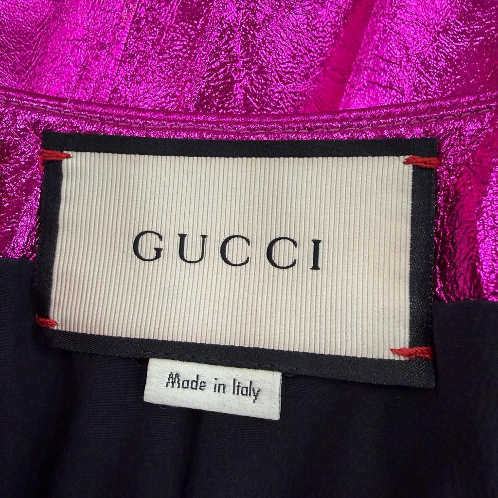 GUCCI Lamb Leather Long Pleated Skirt 433932 Metallic Pink Women's Size 36