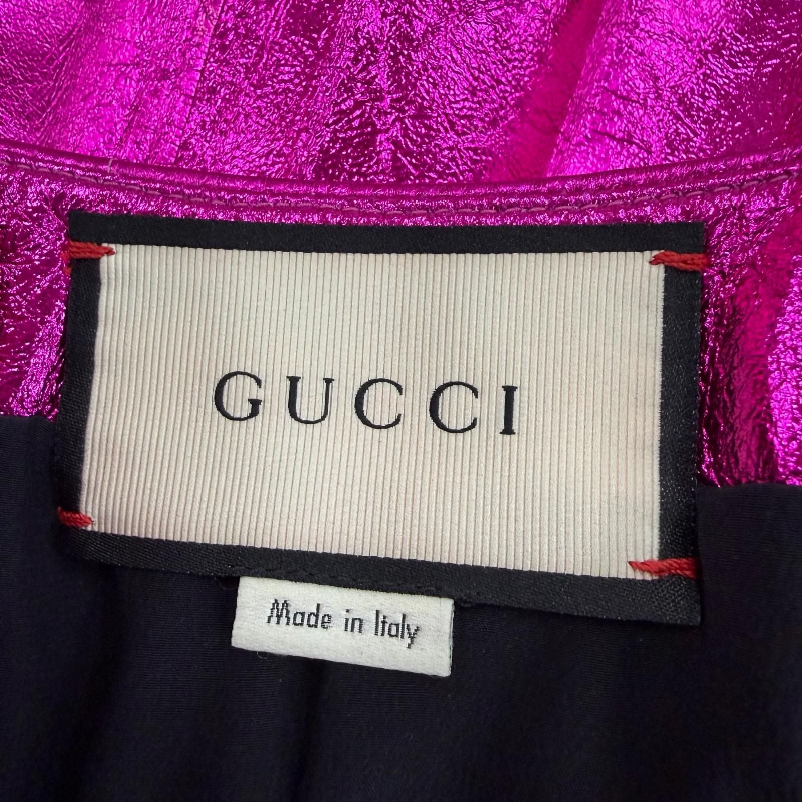 GUCCI Lamb Leather Long Pleated Skirt 433932 Metallic Pink Women's Size 36