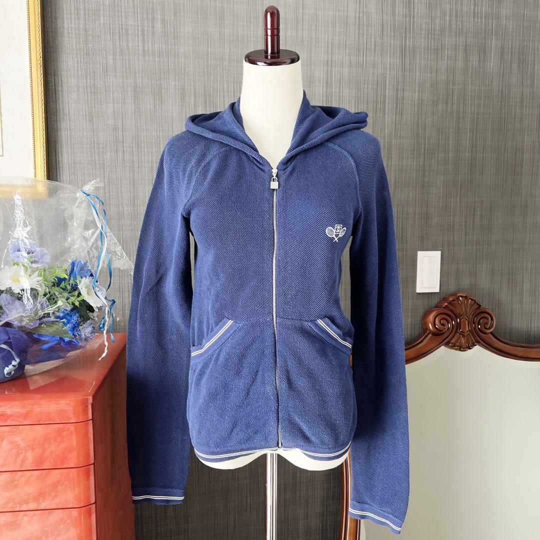 CHANEL Navy Cotton Tennis Hoodie Size 38 – Excellent Condition
