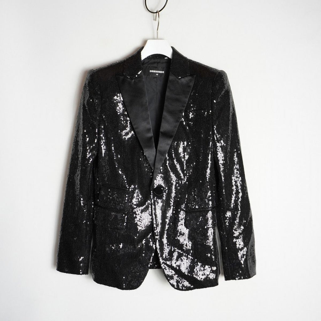 DSQUARED2 19SS Sequin Tuxedo Smoking Tailored Jacket Black Size 40