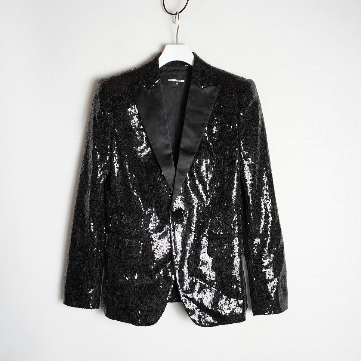 DSQUARED2 19SS Sequin Tuxedo Smoking Tailored Jacket Black Size 40