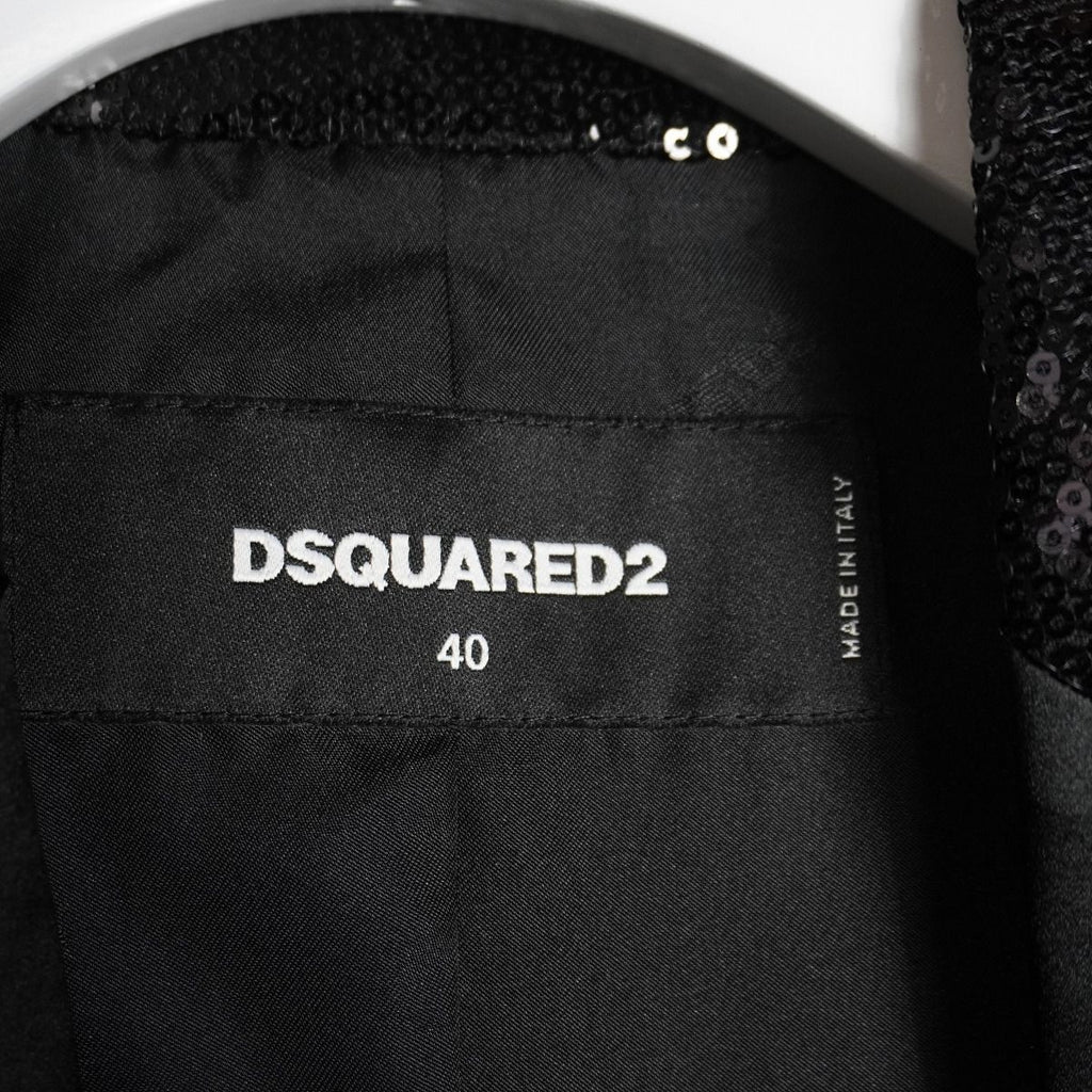 DSQUARED2 19SS Sequin Tuxedo Smoking Tailored Jacket Black Size 40