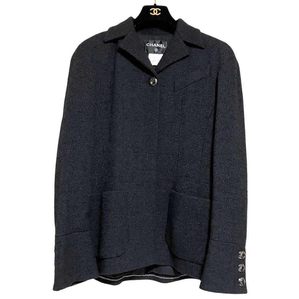 CHANEL Single Tweed Jacket Black Size 38