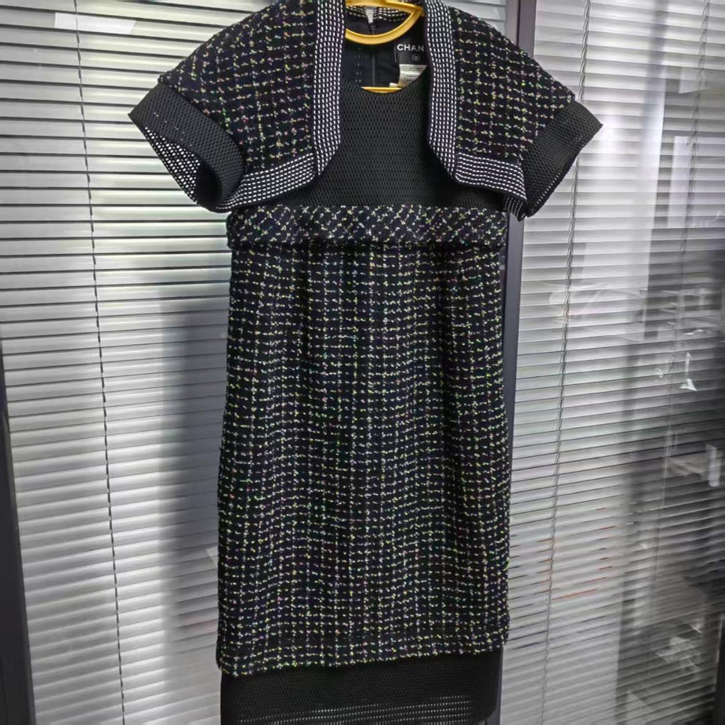 CHANEL Tweed Short Sleeve Knee-Length Dress Size 36 - Good Condition