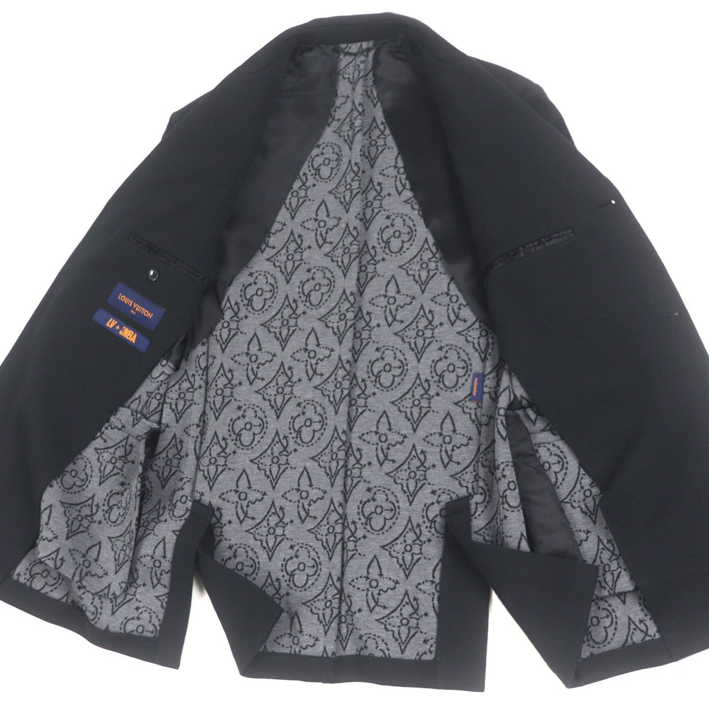 LOUIS VUITTON x NBA 21AW ウールコットンレザーパッチ モノグラム裏地 シングルテーラードジャケット ブラック サイズ46 - 未使用に近い