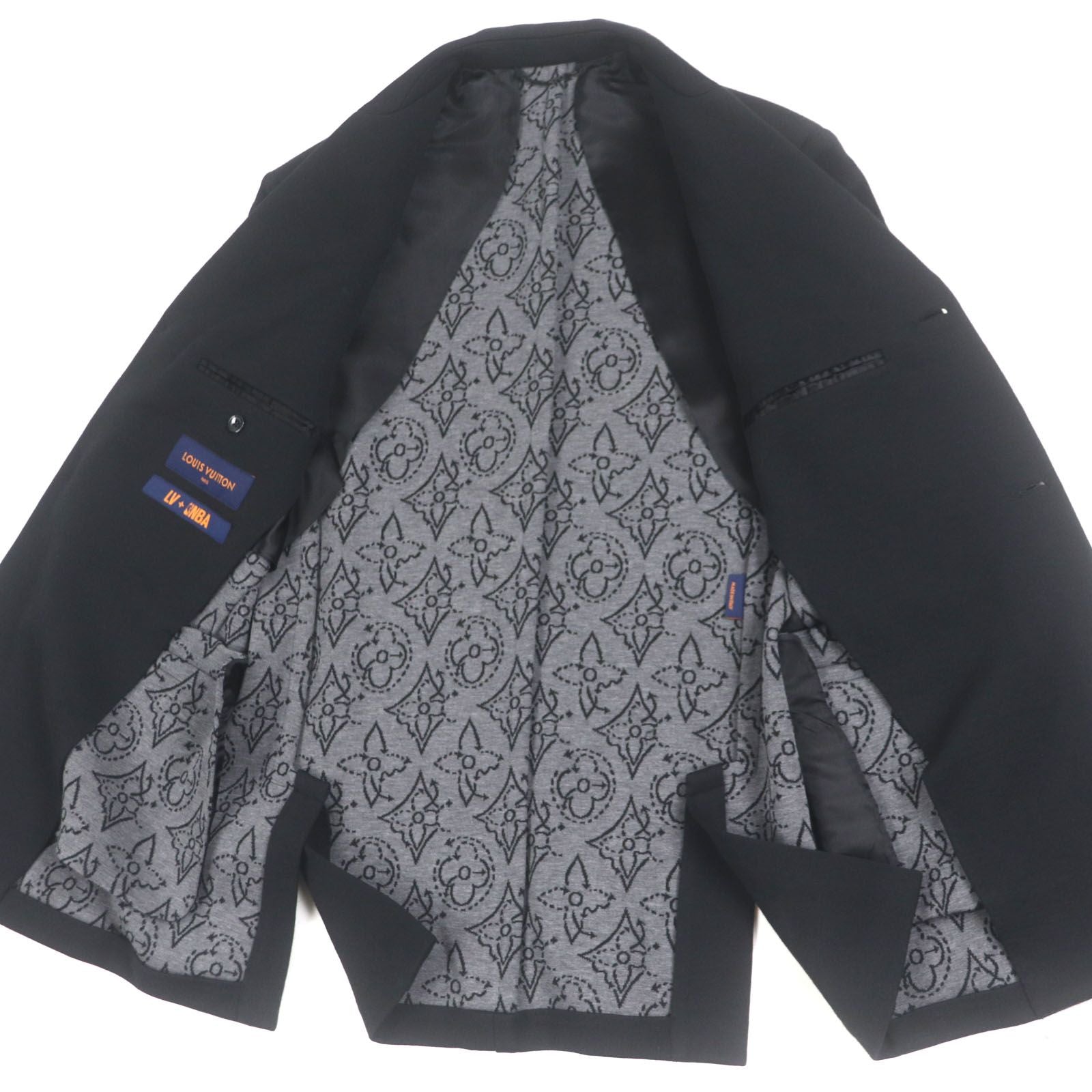 LOUIS VUITTON x NBA 21AW ウールコットンレザーパッチ モノグラム裏地 シングルテーラードジャケット ブラック サイズ46 - 未使用に近い