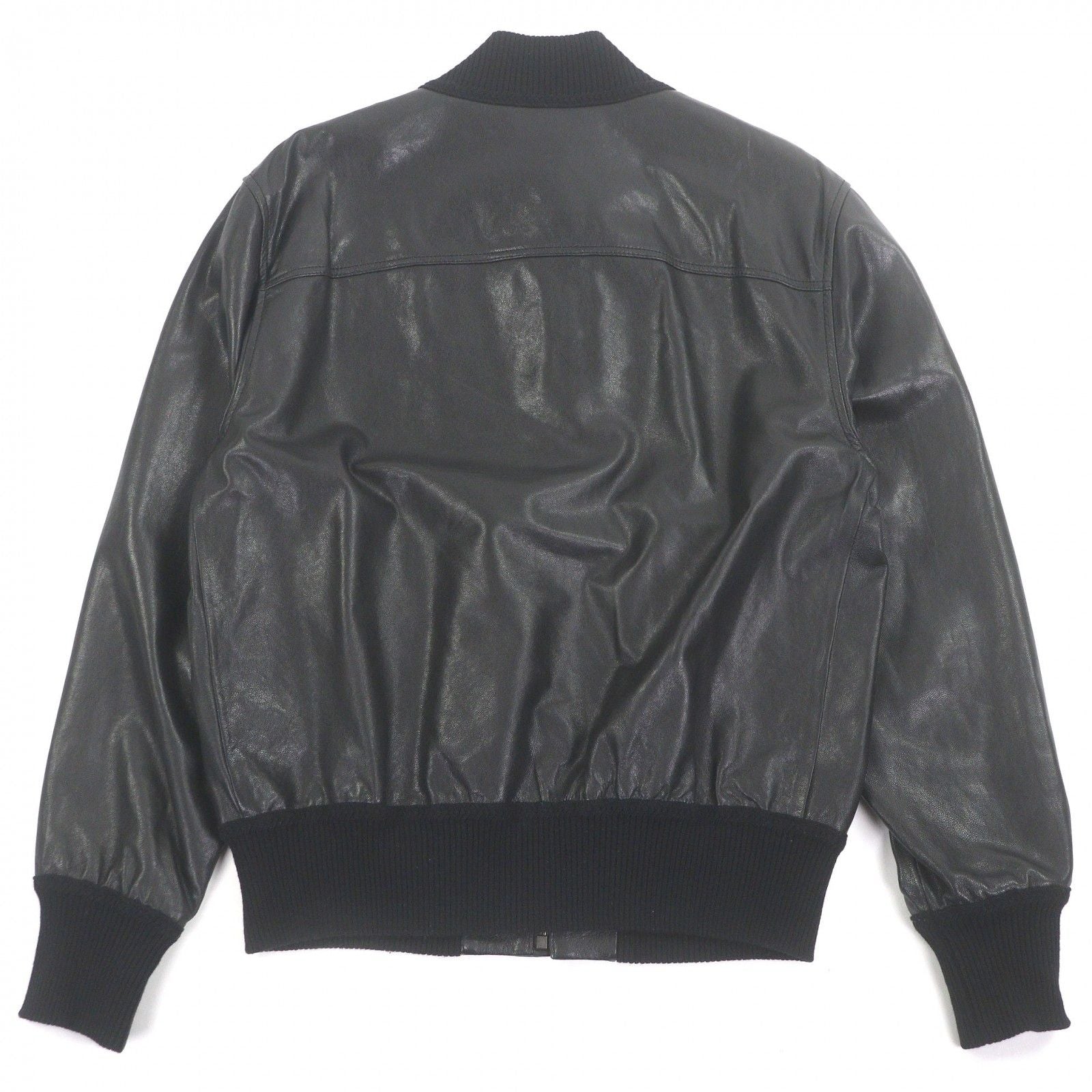 GUCCI GG Gold Button Lambskin Wool Bomber Riders Jacket Black Size 48