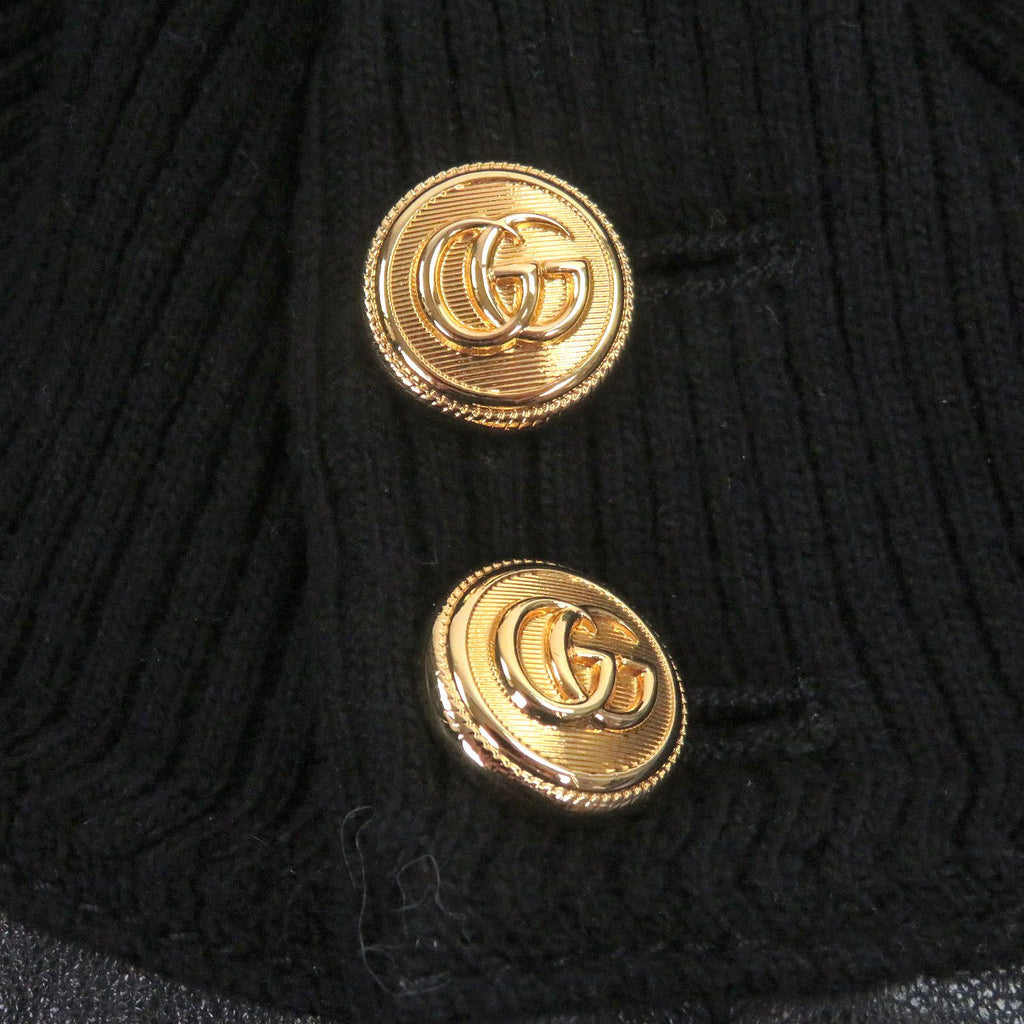 GUCCI GG Gold Button Lambskin Wool Bomber Riders Jacket Black Size 48