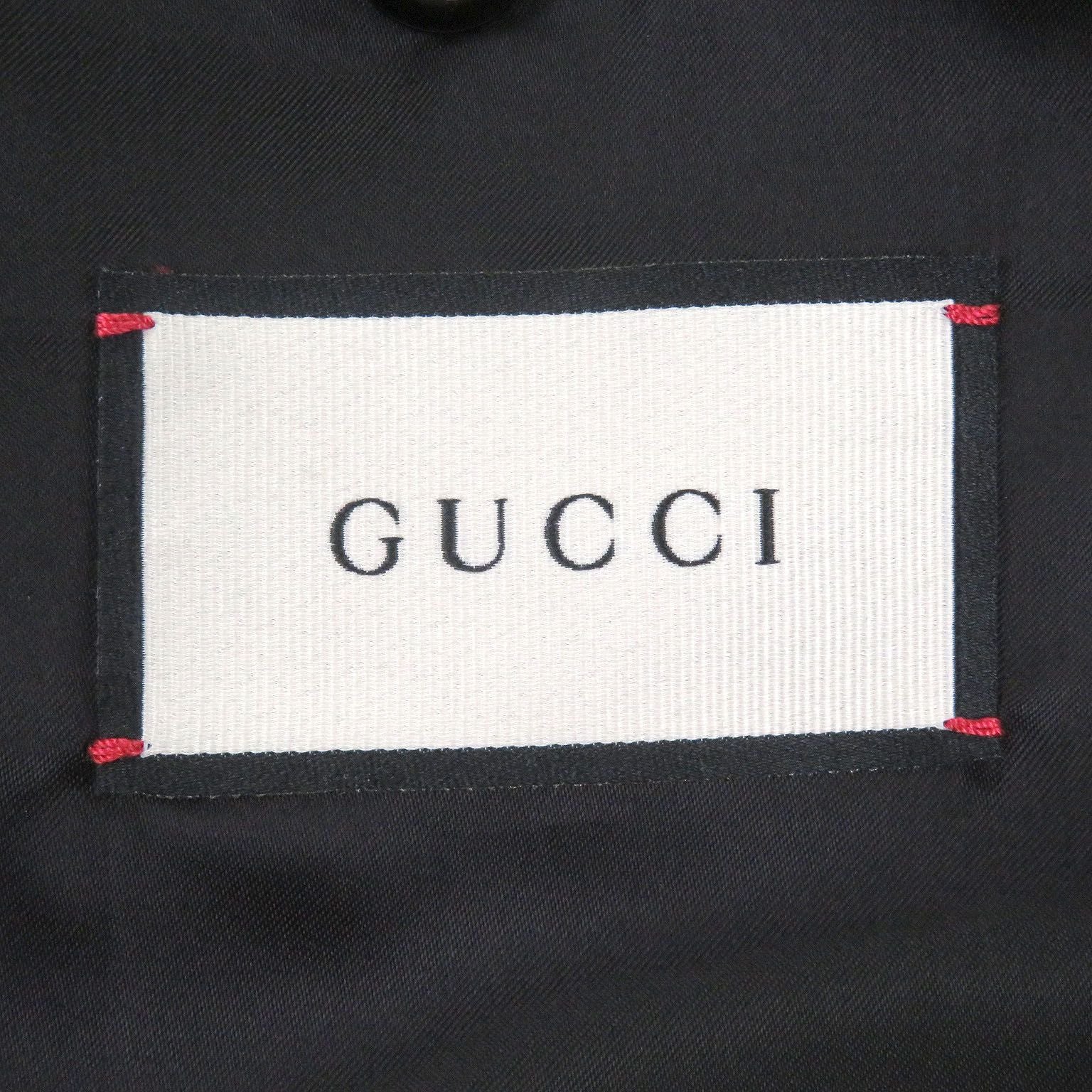 GUCCI GG Gold Button Lambskin Wool Bomber Riders Jacket Black Size 48