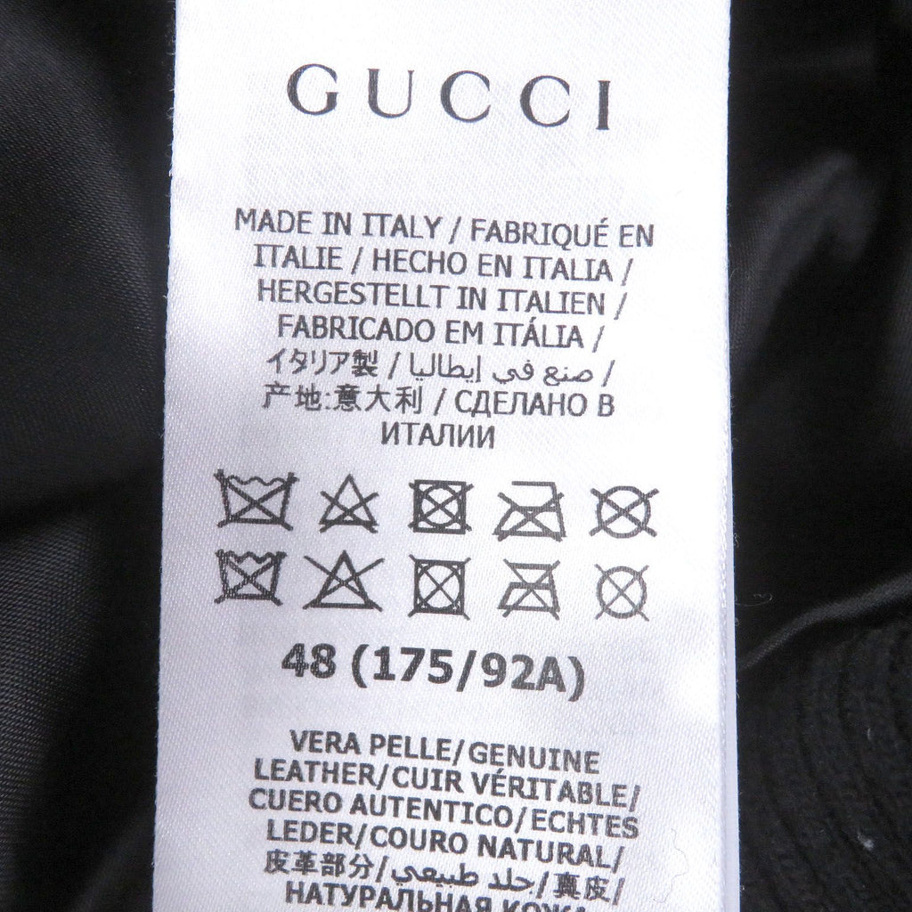 GUCCI GG Gold Button Lambskin Wool Bomber Riders Jacket Black Size 48