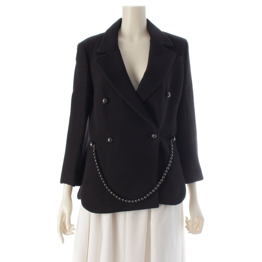 CHANEL CC Mark Pearl Button Belt Tailored Jacket Black Size 36