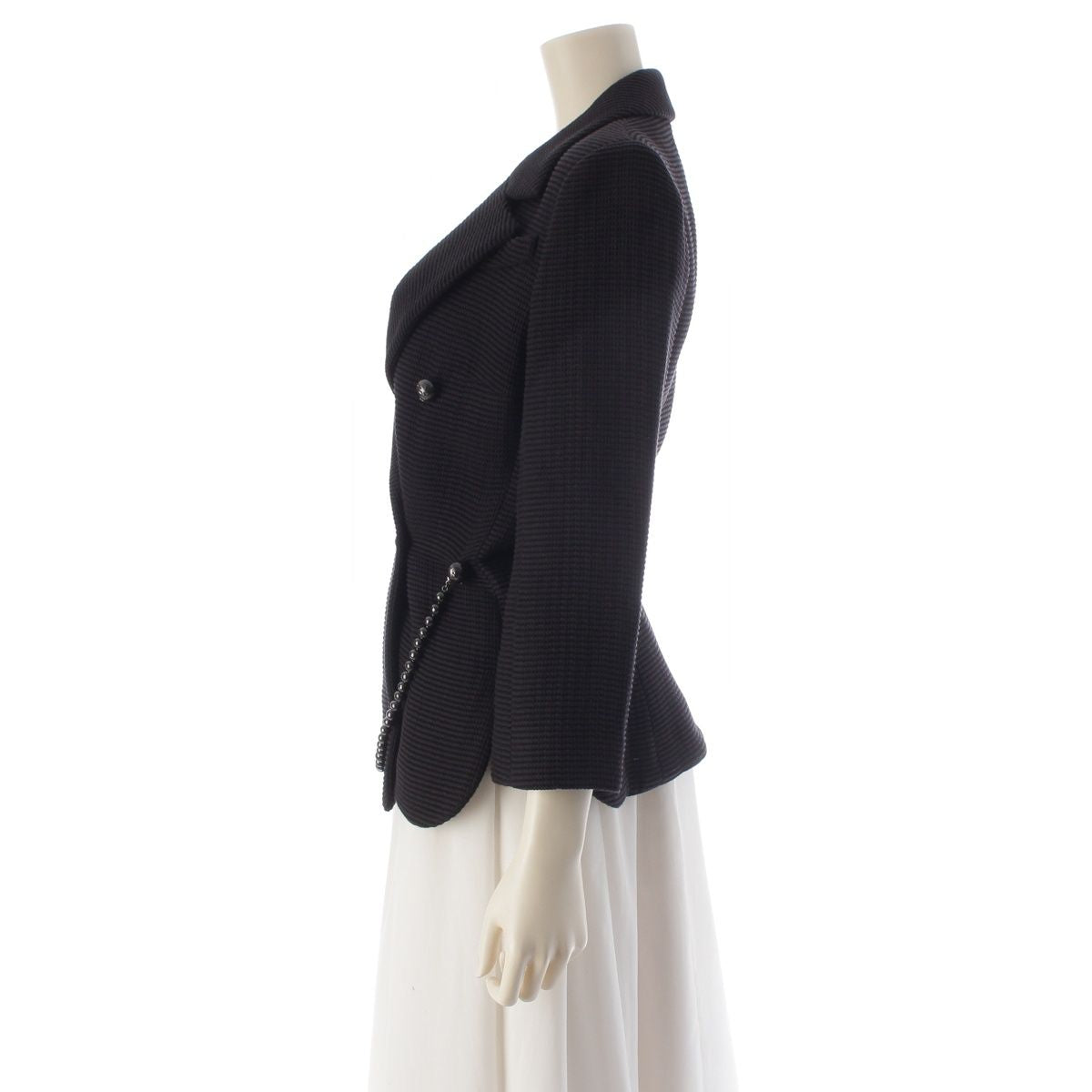 CHANEL CC Mark Pearl Button Belt Tailored Jacket Black Size 36