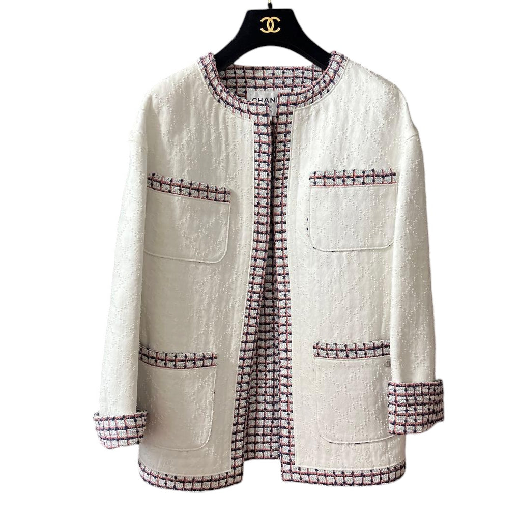 CHANEL No-Collar Jacket White Size 34