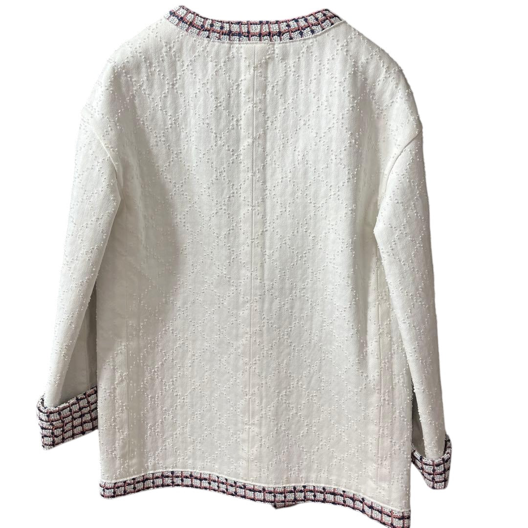 CHANEL No-Collar Jacket White Size 34