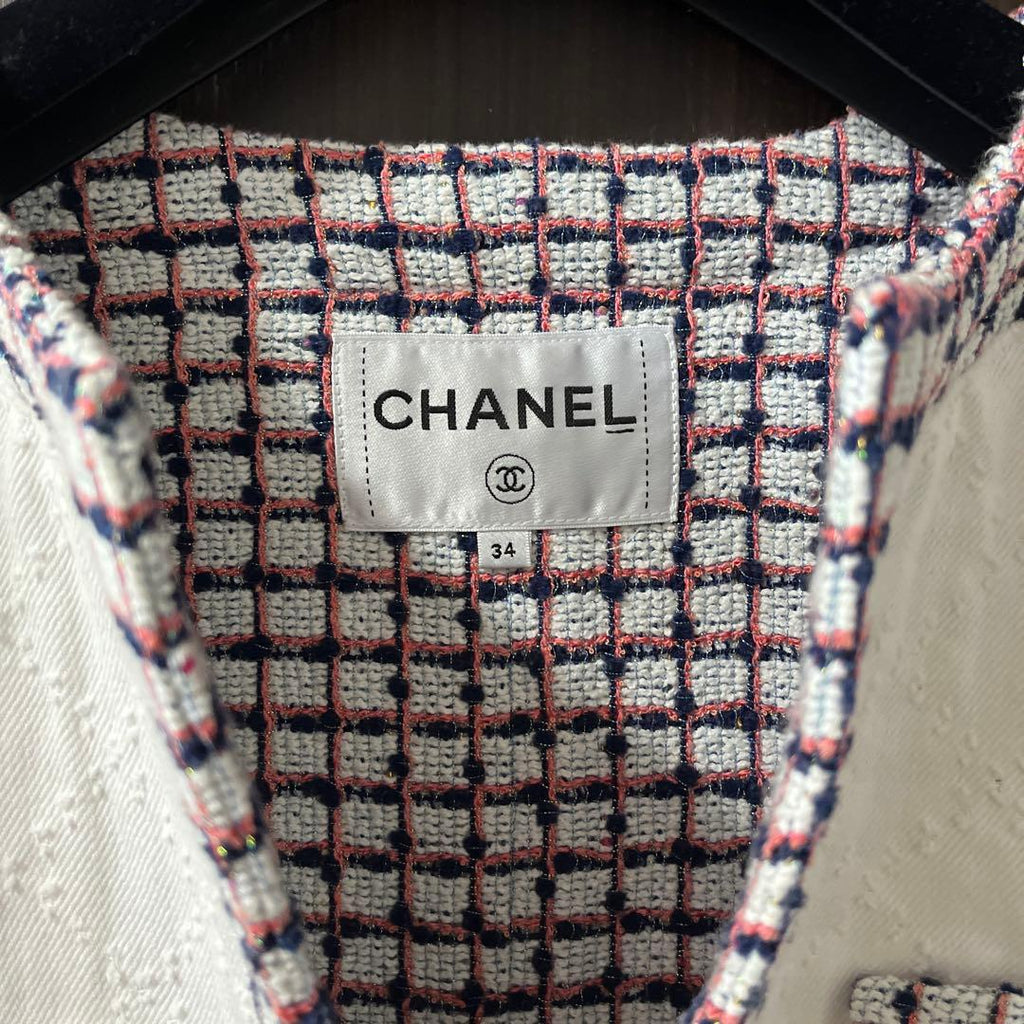CHANEL No-Collar Jacket White Size 34