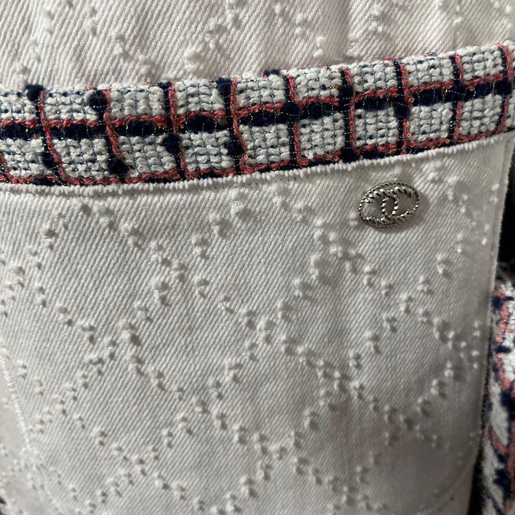 CHANEL No-Collar Jacket White Size 34