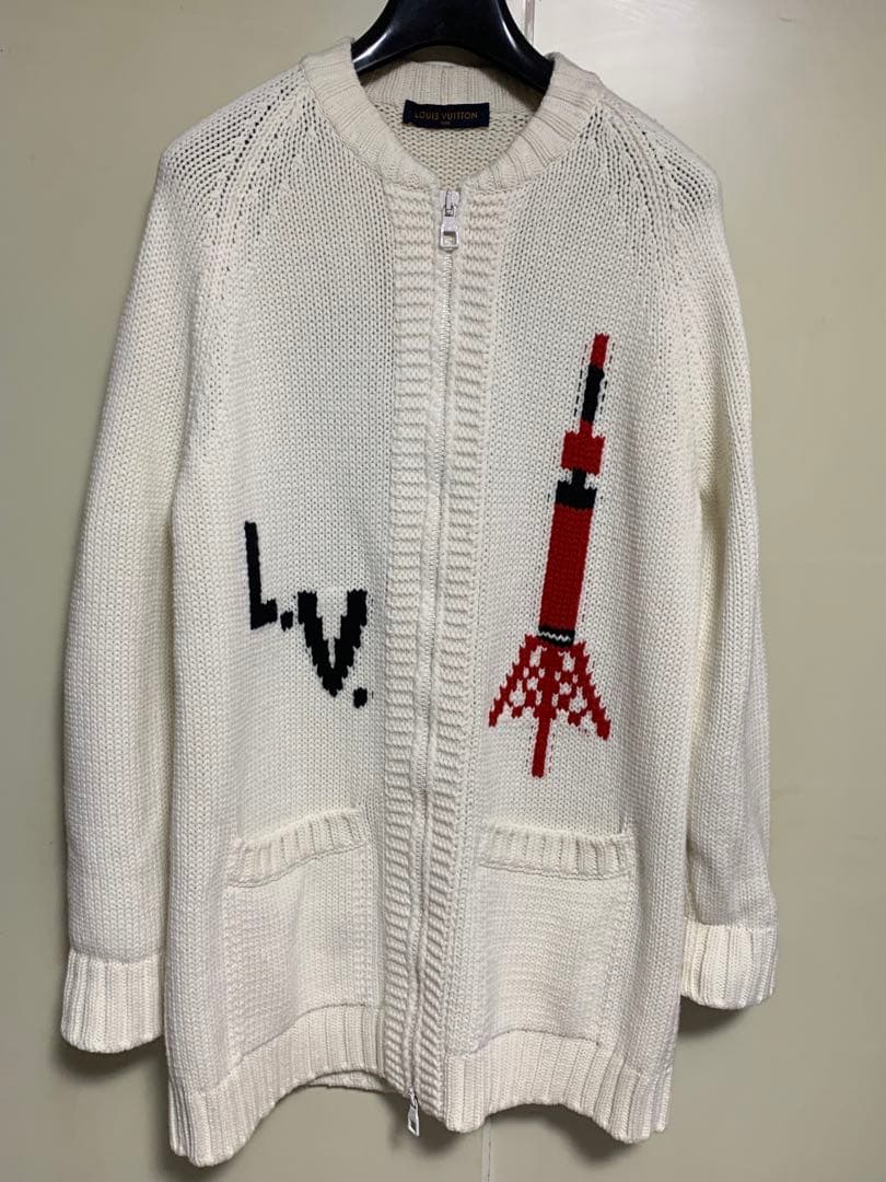LOUIS VUITTON Wool Knit Cardigan Blouson Baseball Jacket Size XL - Near Mint