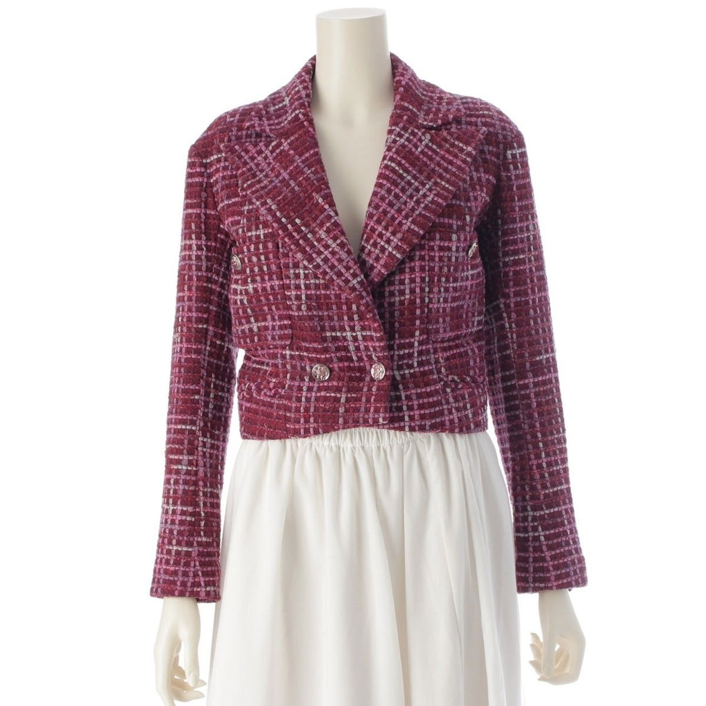 CHANEL 23SS Coco Mark Rhinestone Tweed Cropped Tailored Jacket Bordeaux Size 34