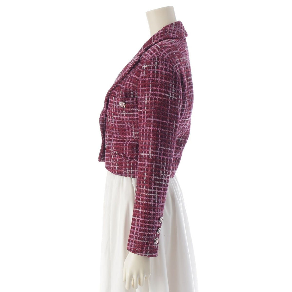 CHANEL 23SS Coco Mark Rhinestone Tweed Cropped Tailored Jacket Bordeaux Size 34