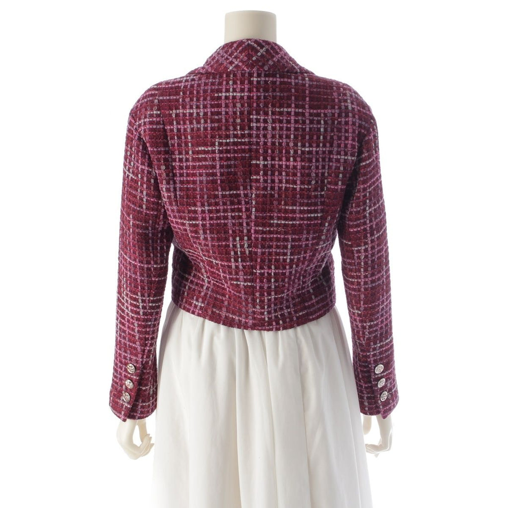CHANEL 23SS Coco Mark Rhinestone Tweed Cropped Tailored Jacket Bordeaux Size 34