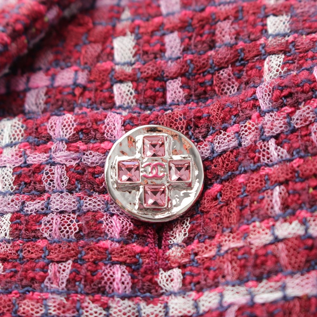 CHANEL 23SS Coco Mark Rhinestone Tweed Cropped Tailored Jacket Bordeaux Size 34